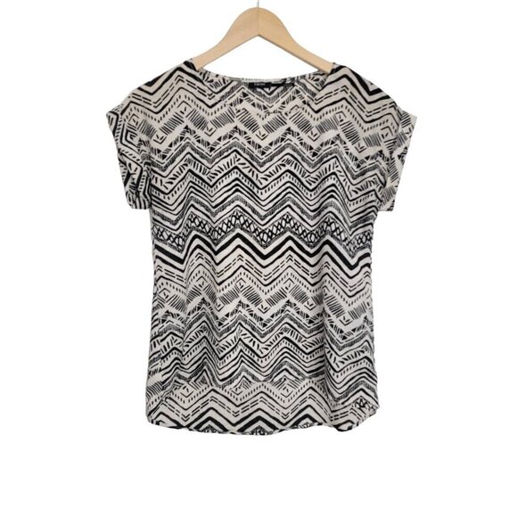 POETRY Cap-Sleeve Chevron Blouse Tee Shirt - Picture 1 of 10